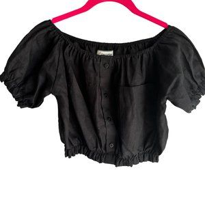 CLAUDE TULUM "Camila" Black Linen Ladies Cropped Top, OS